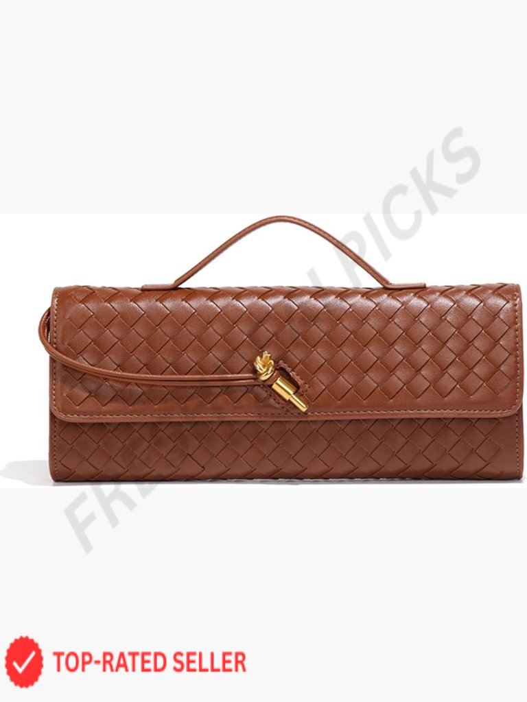 Woven Vegan Leather Clutch Crossbody Bag Evening Party Purse Adjustable Strap